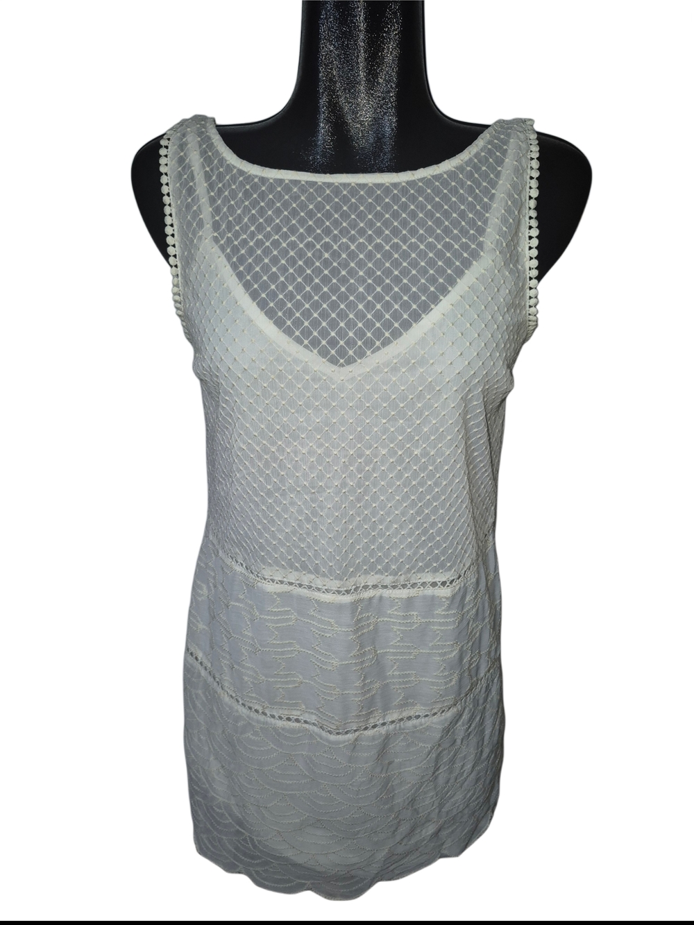 BB Dakota Women’s Cream Sheer Lace Textured Overlay Sleeveless Shift Dress S